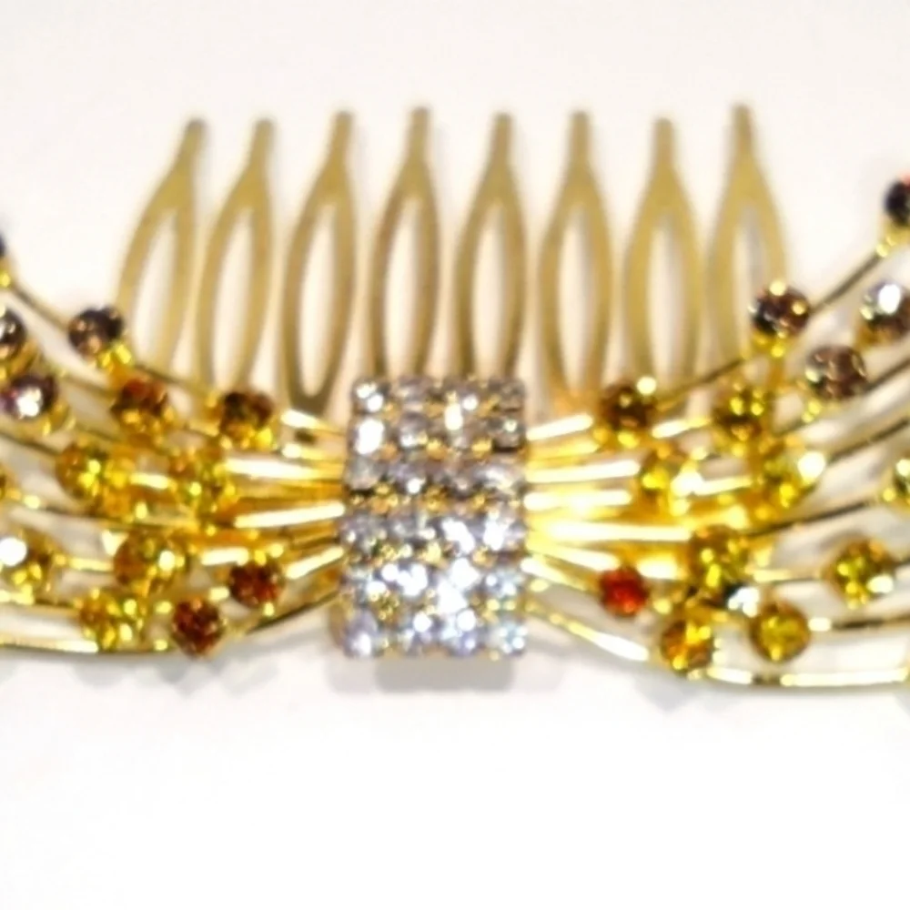 Amber Crystal Hair Comb NWOT